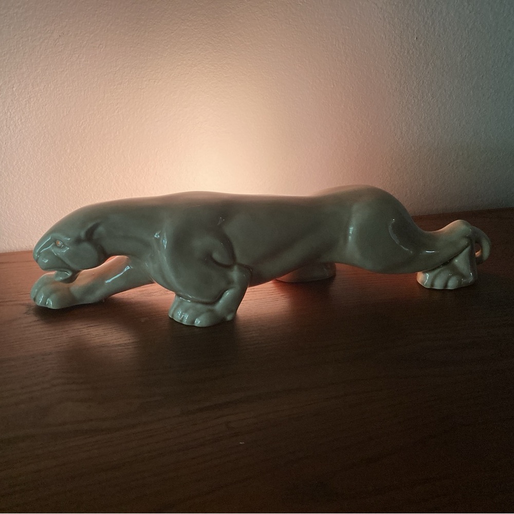 RARE 1950’s CERAMIC BEIGE PANTHER CAT TV MID CENTURY MODERN LAMP - Picture 11 of 16